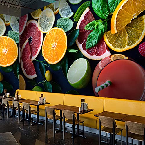 Lime Grapefruit Fruit Tea Juice Shop 3D Photo Wallpaper Mural, Fruit Slices Mural Wallpaper, Wall Murals Space For Living Room Bedroom Study Tv Background Decor - 196.85"X 124.8"(W X H) #TOP1