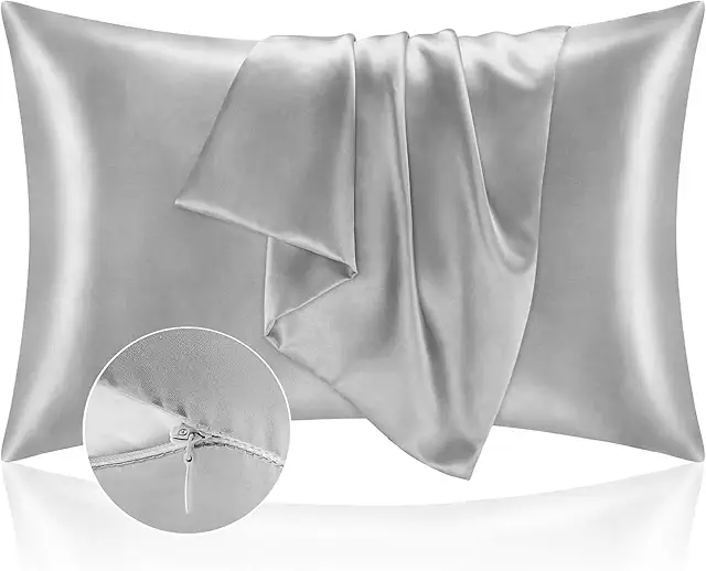 Federe Cuscino Raso 50x80 - Set 2 Pezzi Ipoallergenico con Cerniera Argento