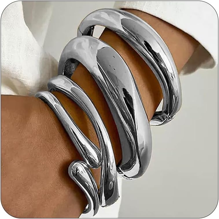 4Pcs Gold Bangle Bracelets for Women,14k Gold Plated Big Stackable Bangles Set,Trendy Cuff Bracelet Stack Fashion Jewelry Gifts