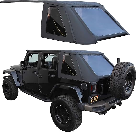 Sierra Offroad Soft Top for 2007 to 2018 Jeep Wrangler JK - Black Sailcloth Vinyl - 4 Door Jeep Soft Top Frameless Rear Plastic Tint Windows - Factory Precision Fit Replacement - No Upper Doo