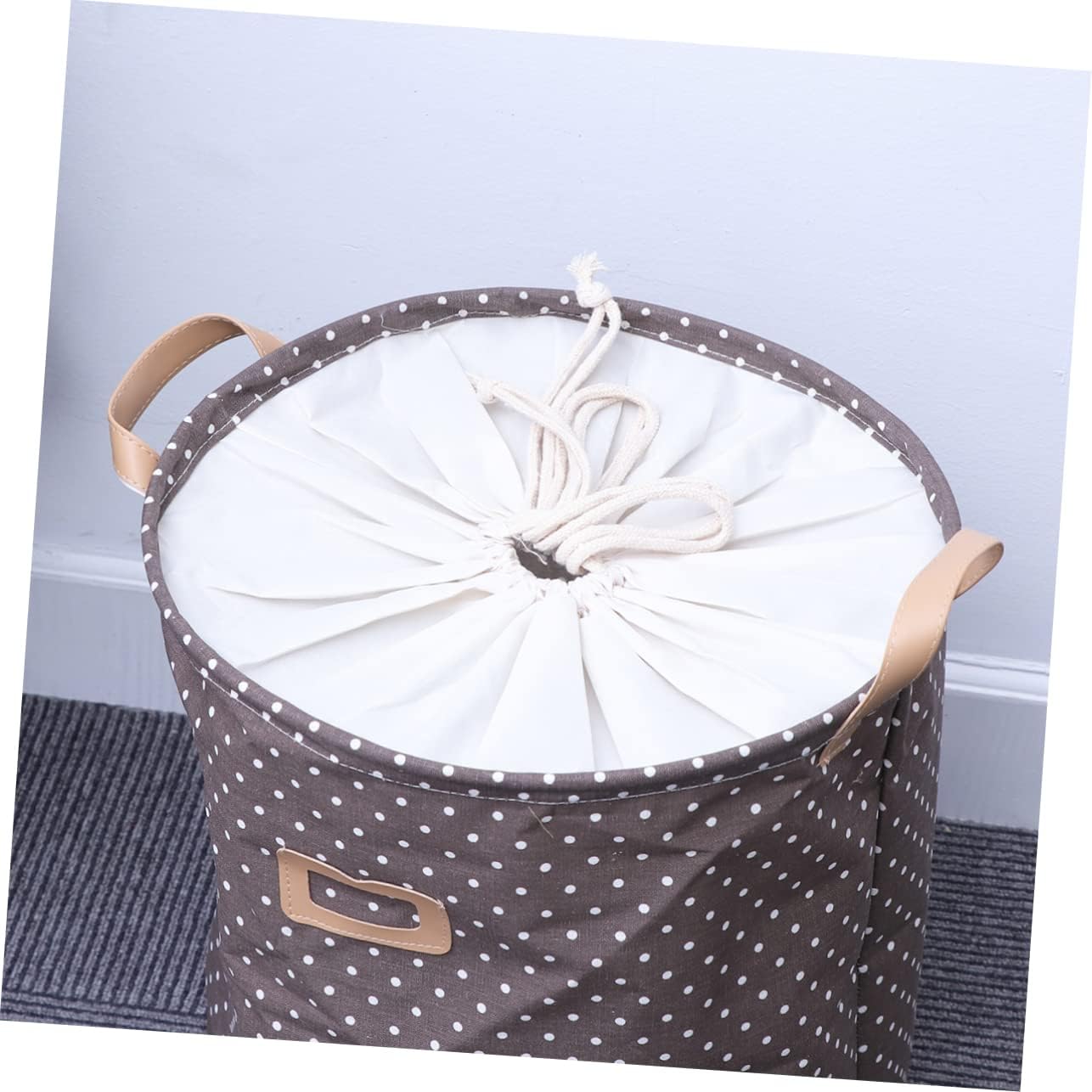 Coffee Cotton Linen Fabric Laundry Basket with Drawstring Closure