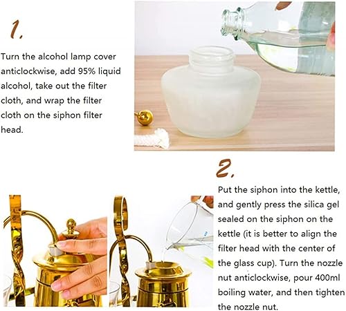 Miniatura 2 de YRHH Sifón Cafeteras Balance Sifón Cafetera Hacer Cafetera Doble Columna Lámpara Contenedor de alcohol, Clásico-Plata