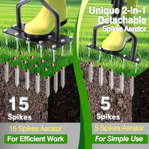 aneeway Lawn Spikes Aerator Tool, 2-in-1 Detachable Manual Yard Aerator, Multi Spikes Grass Aeration Tools with Cleaning Tool for Compacted Soil & Lawn Garden Care - Image 5