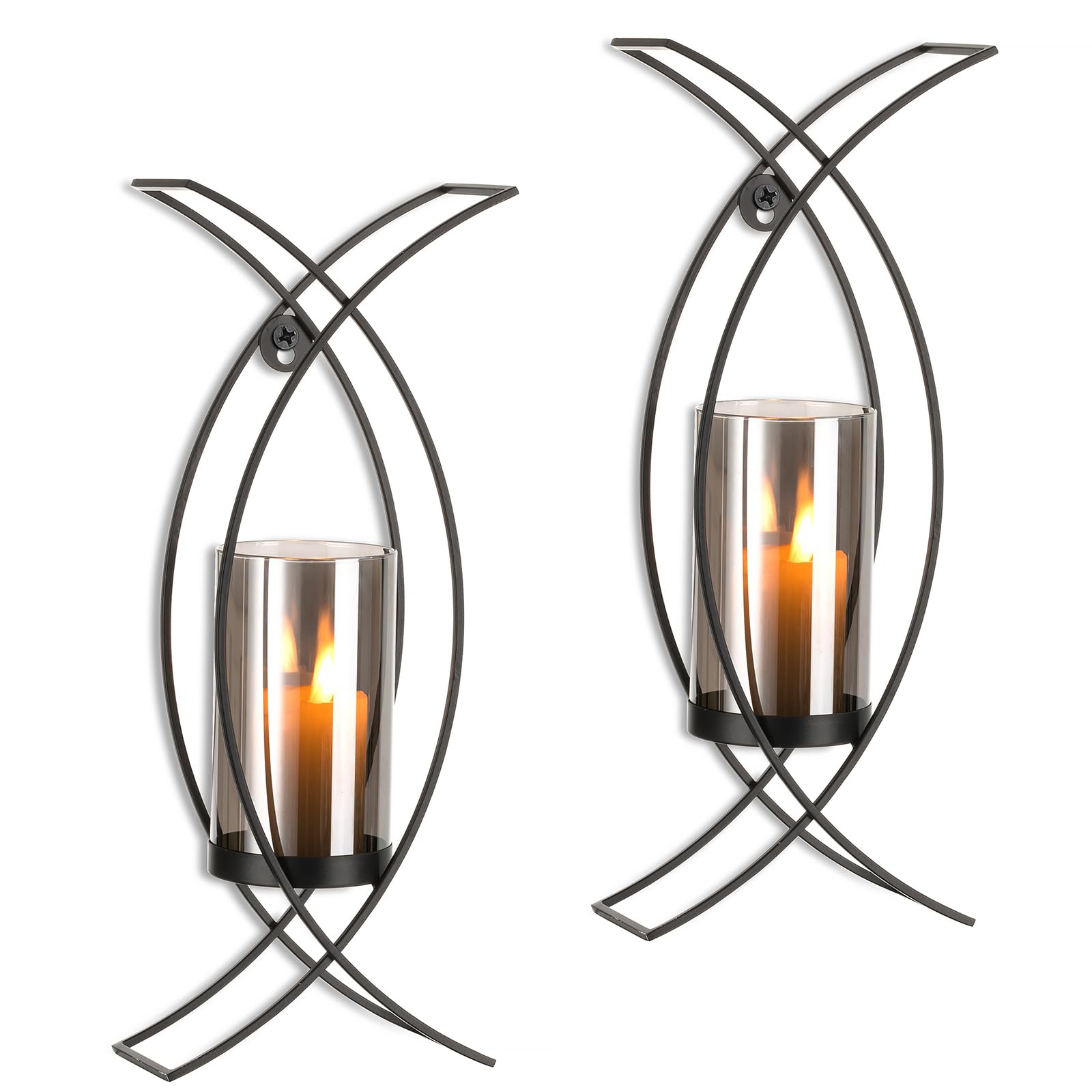 Juego de 2 candelabros para decoración de pared, diseño de huracán negro, velas colgantes modernas para montar en la pared para chimenea, cocina o comedor