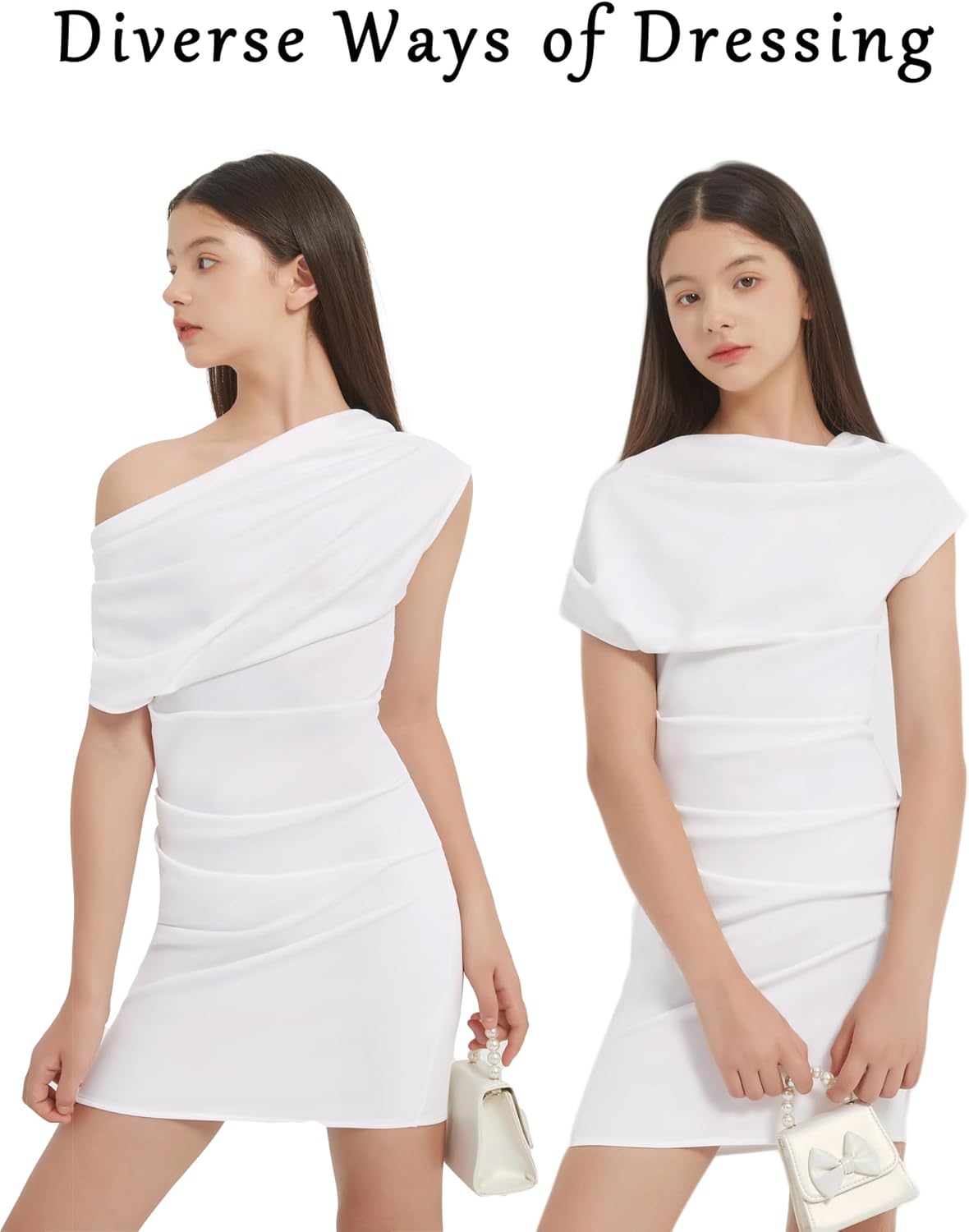 EXARUS Girls Bodycon Dress Tween Short Spaghetti Strap/Cowl Neck/One Shoulder Formal Party Dance Mini Tight Cute Dresses - Image 3