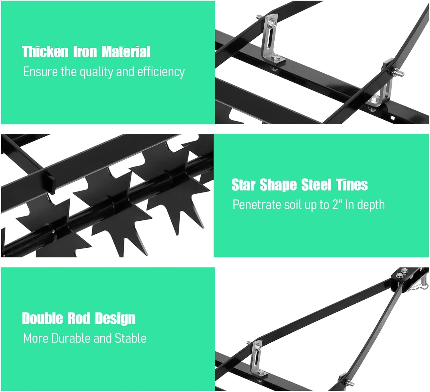 31-inch Tow Behind Aerator, 200LBS Capacity Rolling Lawn Aerator, Stainless Steel Manual towable Lawn Spike Aerator for Lawn Care in Farms, Gardens, and Yards