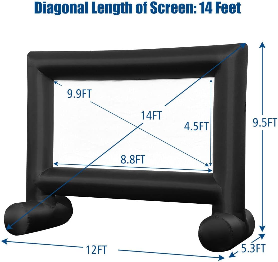 Tangkula 14FT Inflatable Indoor and Outdoor Movie Projector Screen, Blow up Mega Movie Screen with Built-in Blower, Tie-Downs & Storage Bag for Front and Rear Projection, Home Theater Cinema (14FT)
