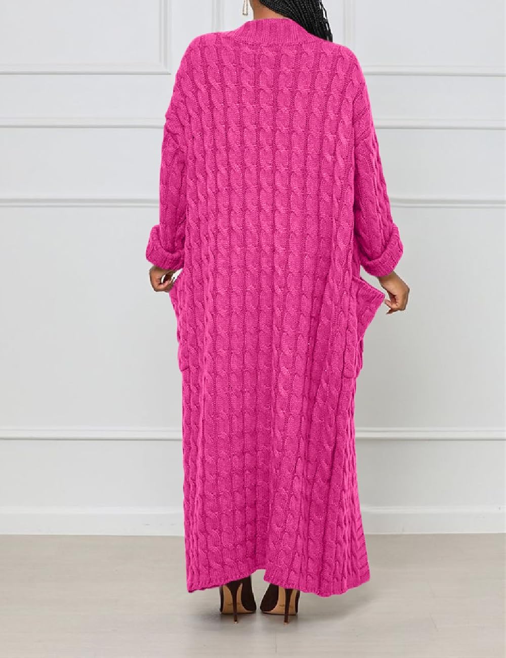 A ADILACA Women's Thin Type Stylish Cable Knit Cardigan with 2-Pockets, Women's Extra Long Ankle Length Sweater - Image 6