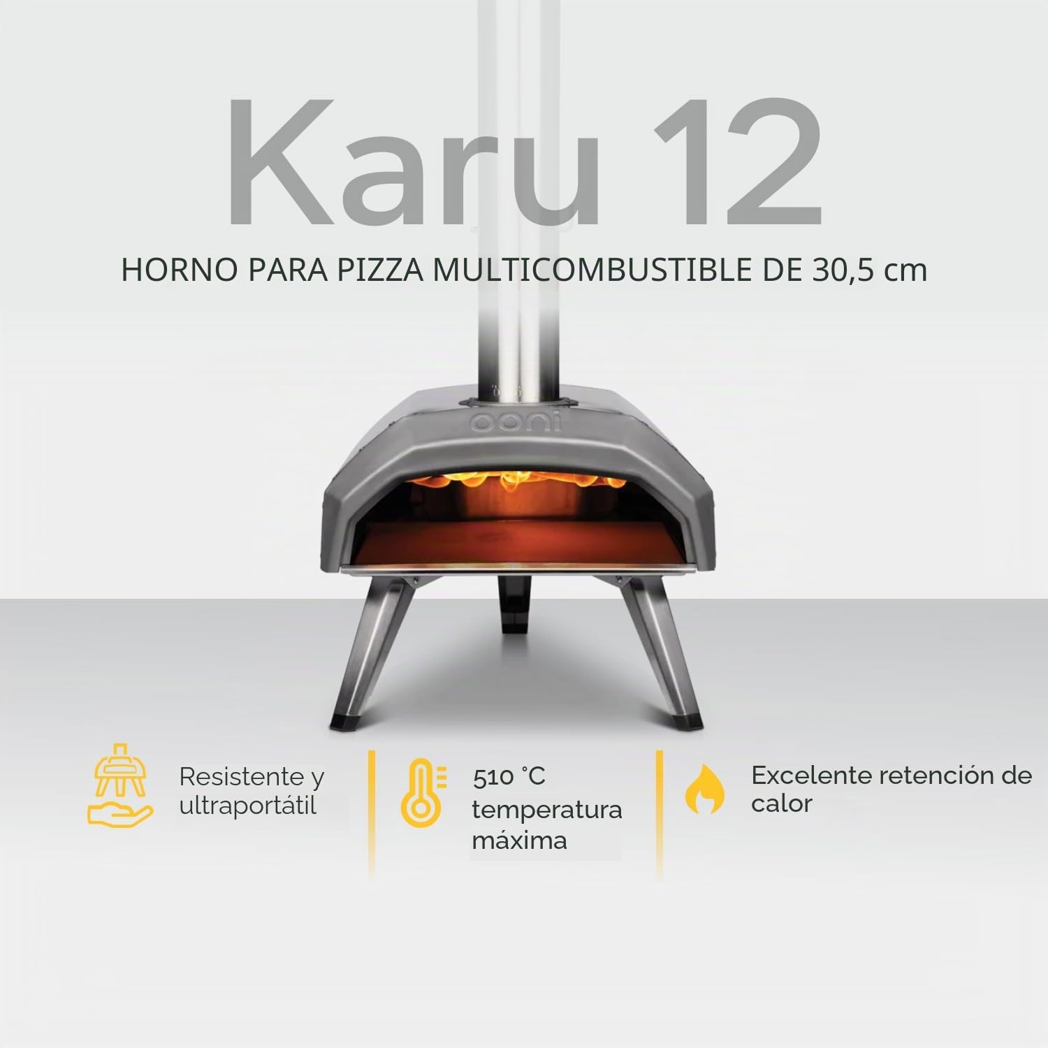 Ooni Karu 12 - Horno para Pizza Multifuel de Gas, Leña y Carbón | Cocina en 60 Segundos, Horno de Pizza Portátil y Pizza Oven