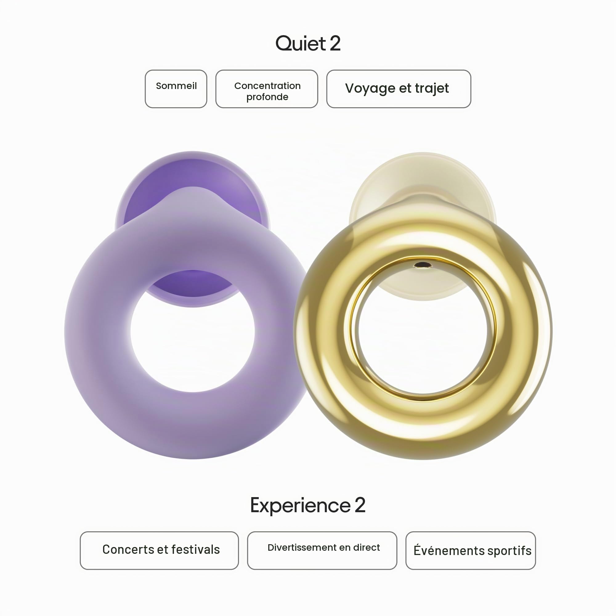 Loop Earplugs, coffret Jour & Nuit (lot de deux) – Quiet 2 + Experience 2 | Bouchons d’oreille réutilisables pour le sommeil, la sensibilité au bruit, les concerts et plus encore