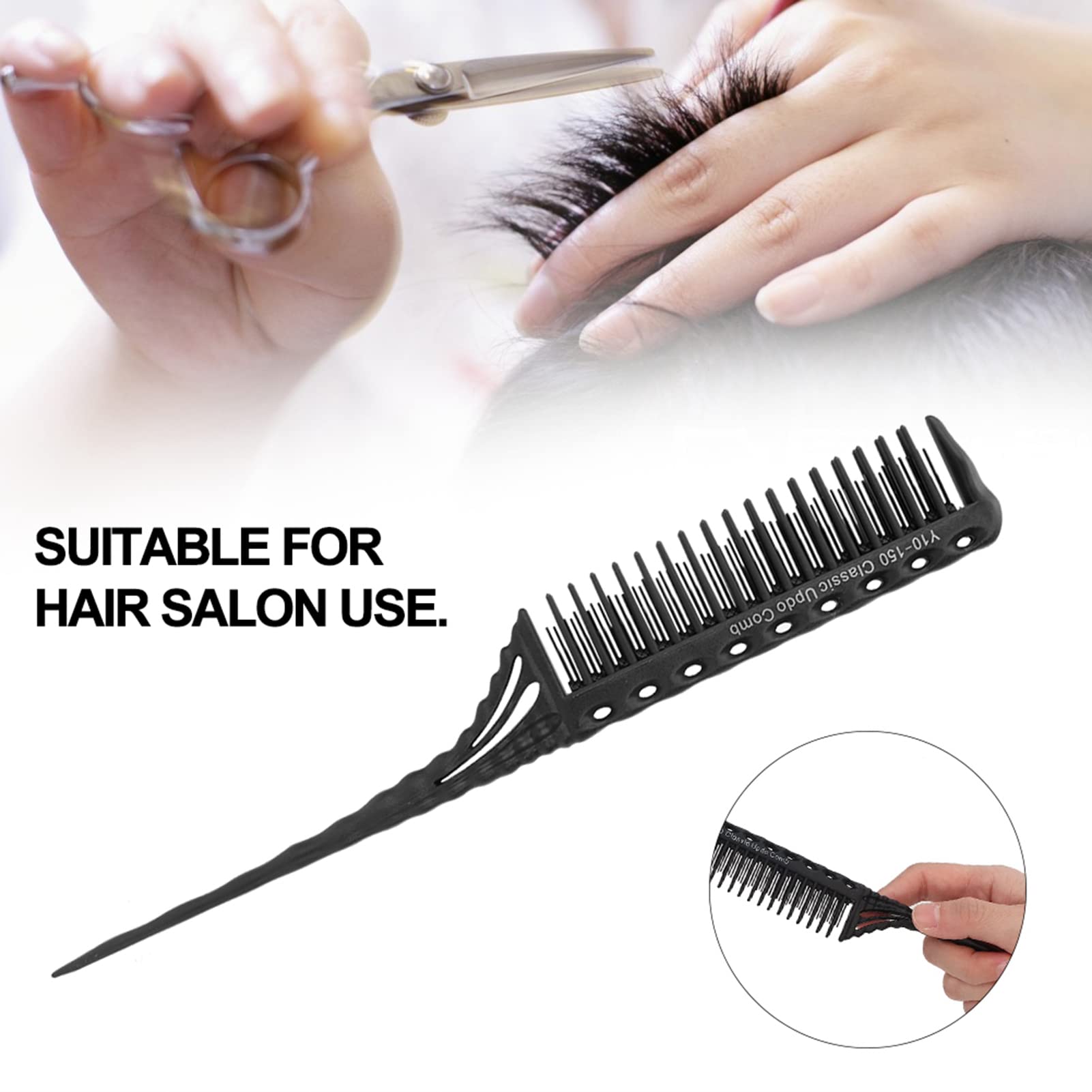 Haosie Tail Comb, 3 Rows of Teeth ABS Parting Comb, Pin Tail Comb Suitable for Hair Salon Use (Black), Standard - Image 4