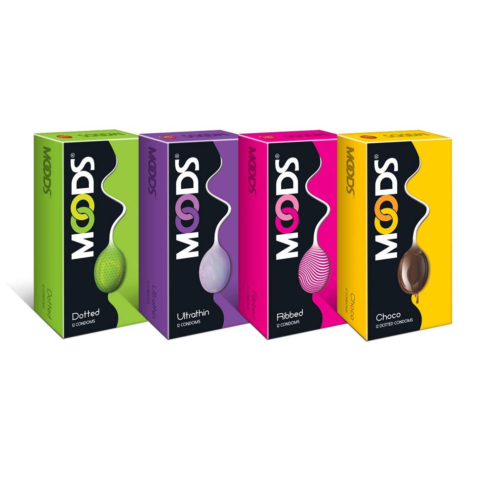 MOODS Condoms Combo: Dotted, Ultrathin, Ribbed, Choco (12 Count Each, 48 Count Total, Lubricated, Natural Rubber Latex, 180mm Length, 53mm Width)-image-37