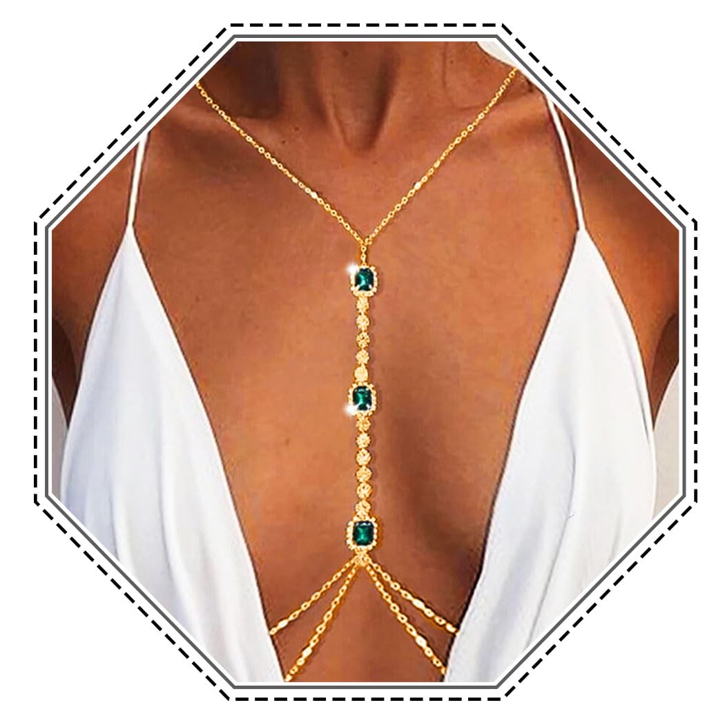 Jovono Cadena de Cuerpo Bohemia de Diamantes de Imitación, Brasier de Cristal Dorado, Bikini, Fiesta, Ombligo, Playa, Joyería Corporal para Mujeres y Niñas