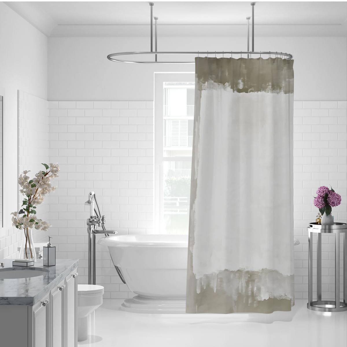 Bloc Aquarelle Rideau de Douche en Tissu 150x200cm