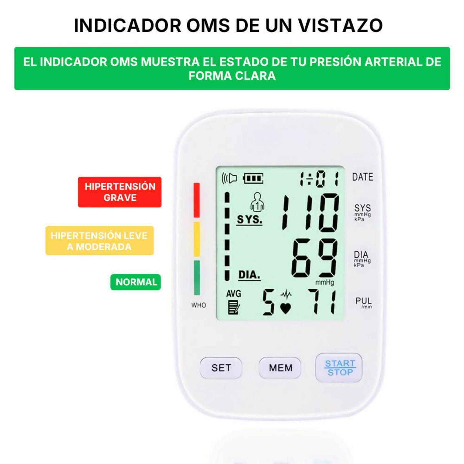 oryzom Tensiómetro V1 Pro – Precisión clínica y comodidad óptima para un control fiable en casa，Pantalla grande, voz de aviso, pequeño y portátil
