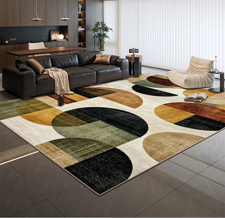 Tapis carré 160 x 160 cm, Lavable, antidérapant, épais, pour entrée, Grenier, Balcon, décoration d'intérieur, géométrique, Minimaliste, Vert, Beige,...