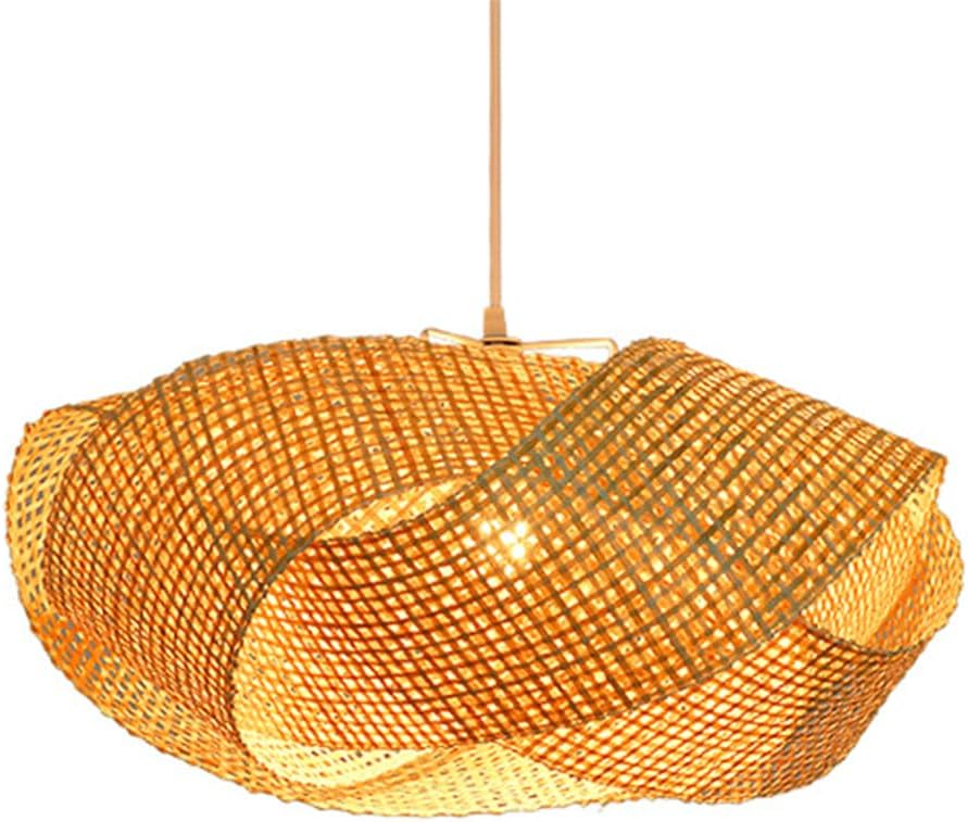 Natural Hanging Ceiling Light Hollow Bamboo Lattice Light 1 Light Unique Weaving Design Lamp Kitchen Island Living Dining Room Over Table Wicker Hanging Lamp/40Cm