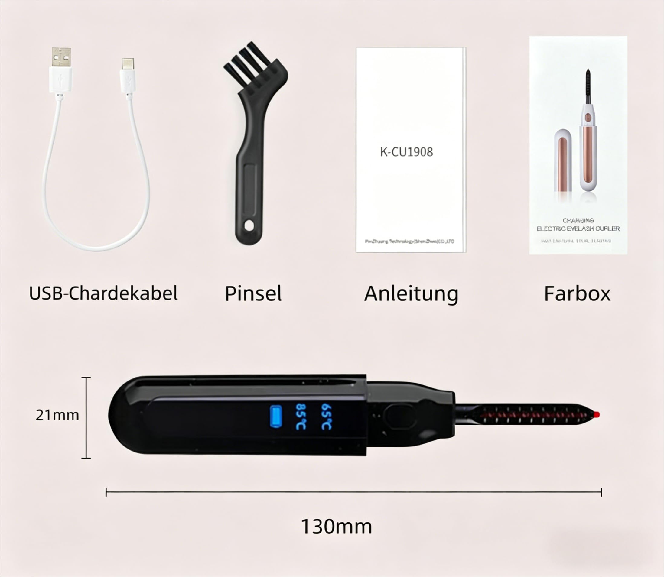 Hitzebetriebener Wimpernformer – Kabellos, USB-Ladung, perfekt für natürliche Wimpern & Wimpernverlängerungen – Sicheres Locken ohne Zange (Schwarz,2 Stück)