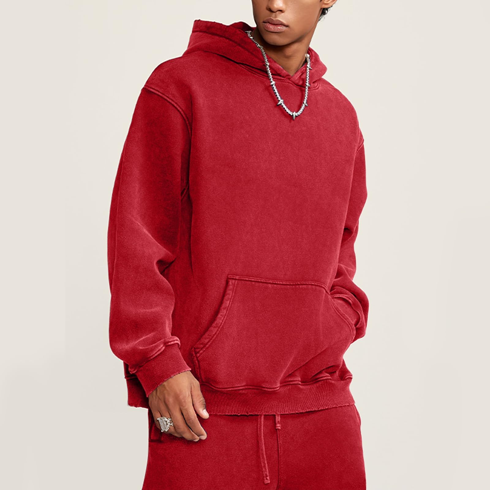Felpa da uomo oversize con cappuccio pullover vintage lavaggio acido pesante peluche cotone largo streetwear top atletico