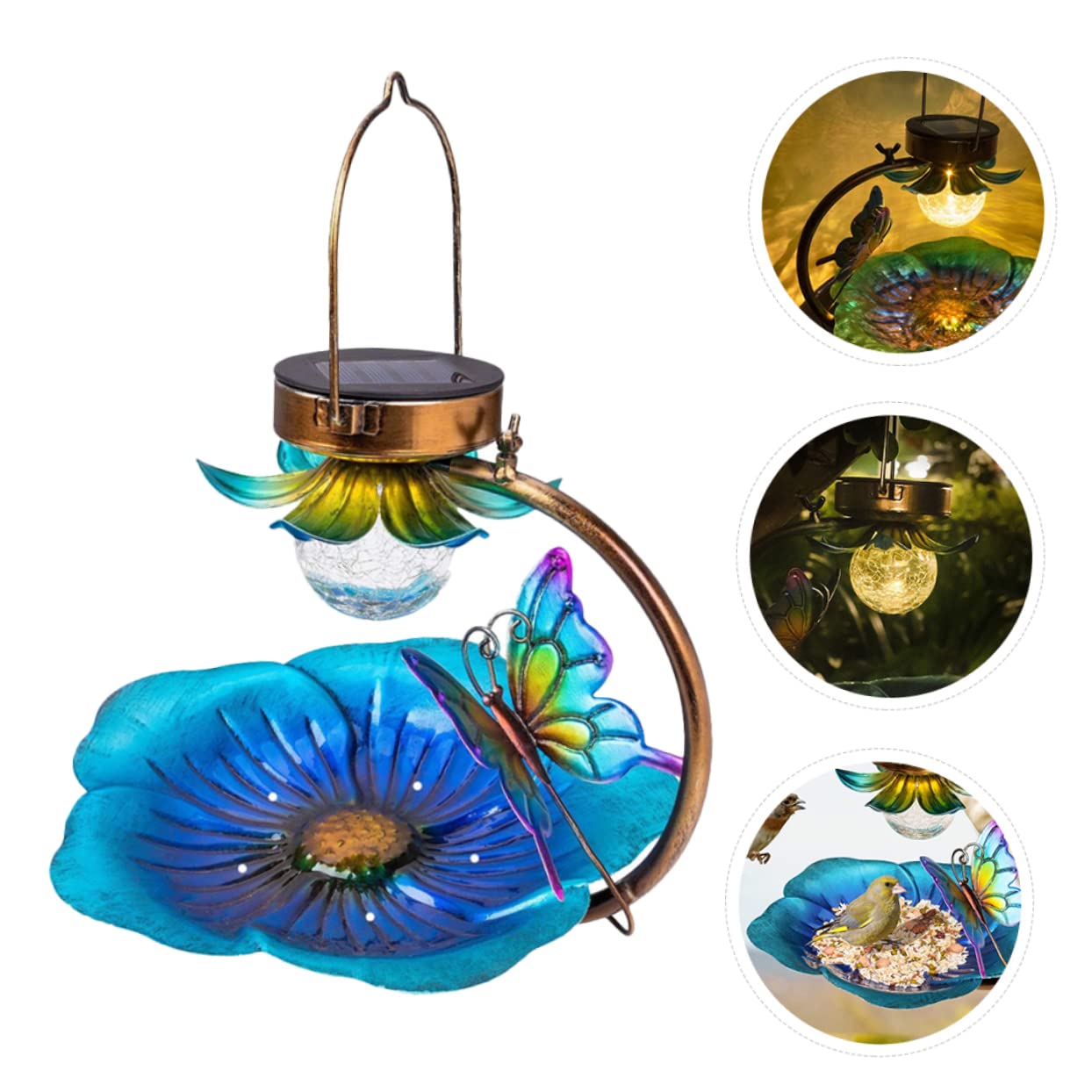 BESPORTBLE Hanging Bird Feeder z Lampą Solarną Kreatywny Ozdobny Karmnik Do Ogrodu z Wbudowanym Oświetleniem Wiele Zastosowań Jako Narzędzie Do Karmienia Ptaków
