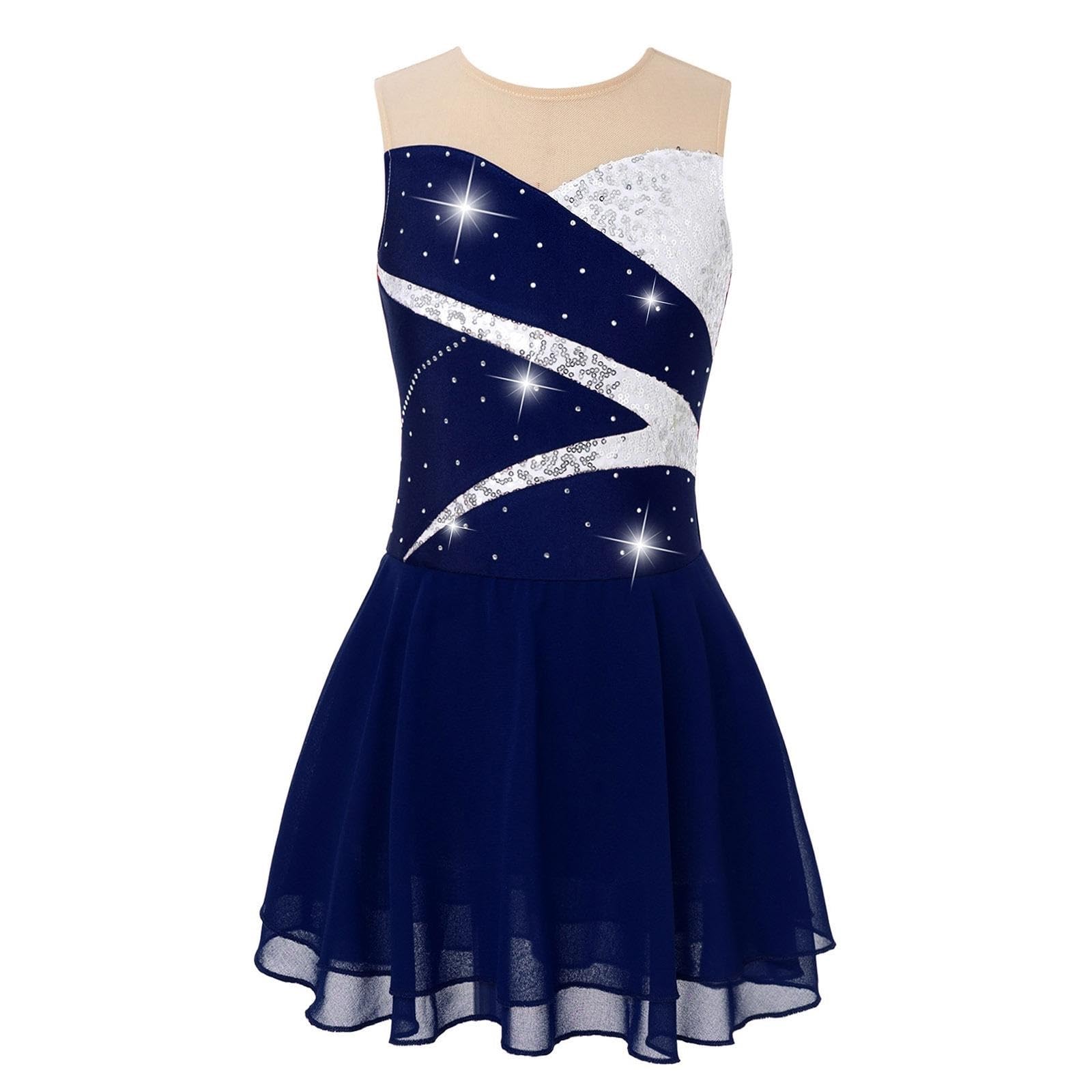 Gymnastikanzug Mädchen Mädchen Ballettkleid Eiskunstlaufkleid Ärmellos Glänzend Tutu Tanz Gymnastik Trikotkleid Ballerina Bühnenkleidung(Red,8)