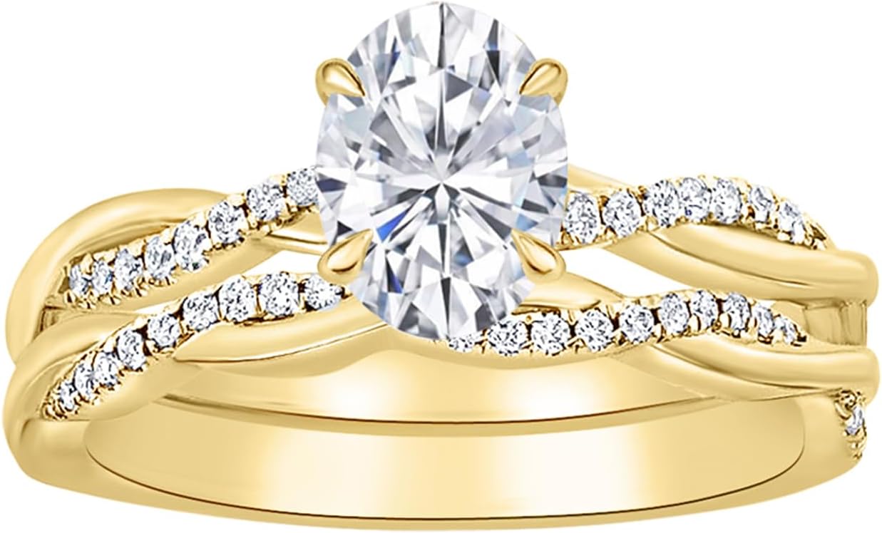 Houston Diamond District 1 to 6 Carat Oval Shape LAB GROWN Diamond Wedding Bridal Set (AAAA Heirloom Quality)