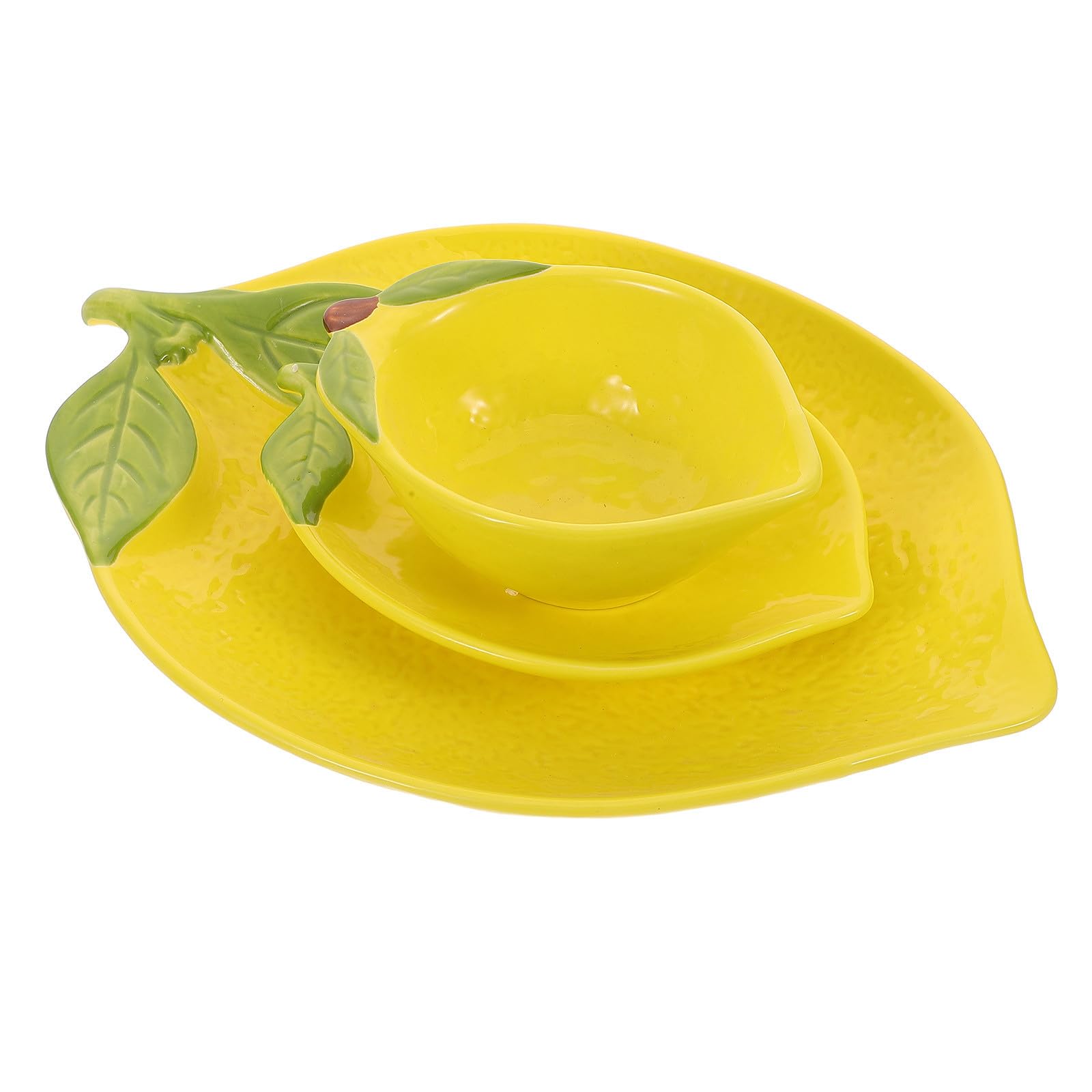 Zerodeko 3 Piezas Frutero de Cerámica Diseño de Fruta, Plato Amarillo