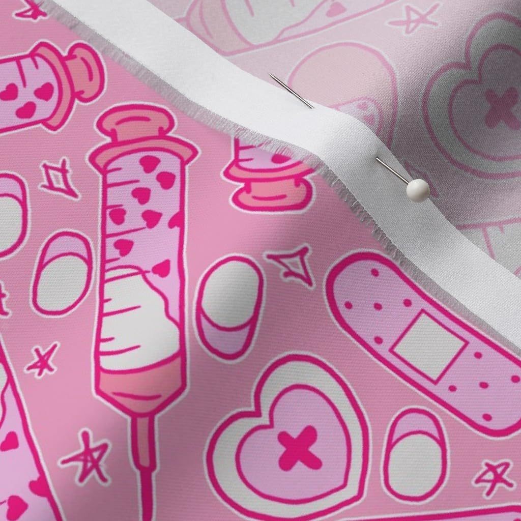 Spoonflower Fabric - Pink Medium Nurse Scrubs Nursing Medical Pastel Goth Pills Cute Doctor Printed on Organic Cotton Sateen Fabric by The Yard - Sewing Quilting Apparel Home Decor