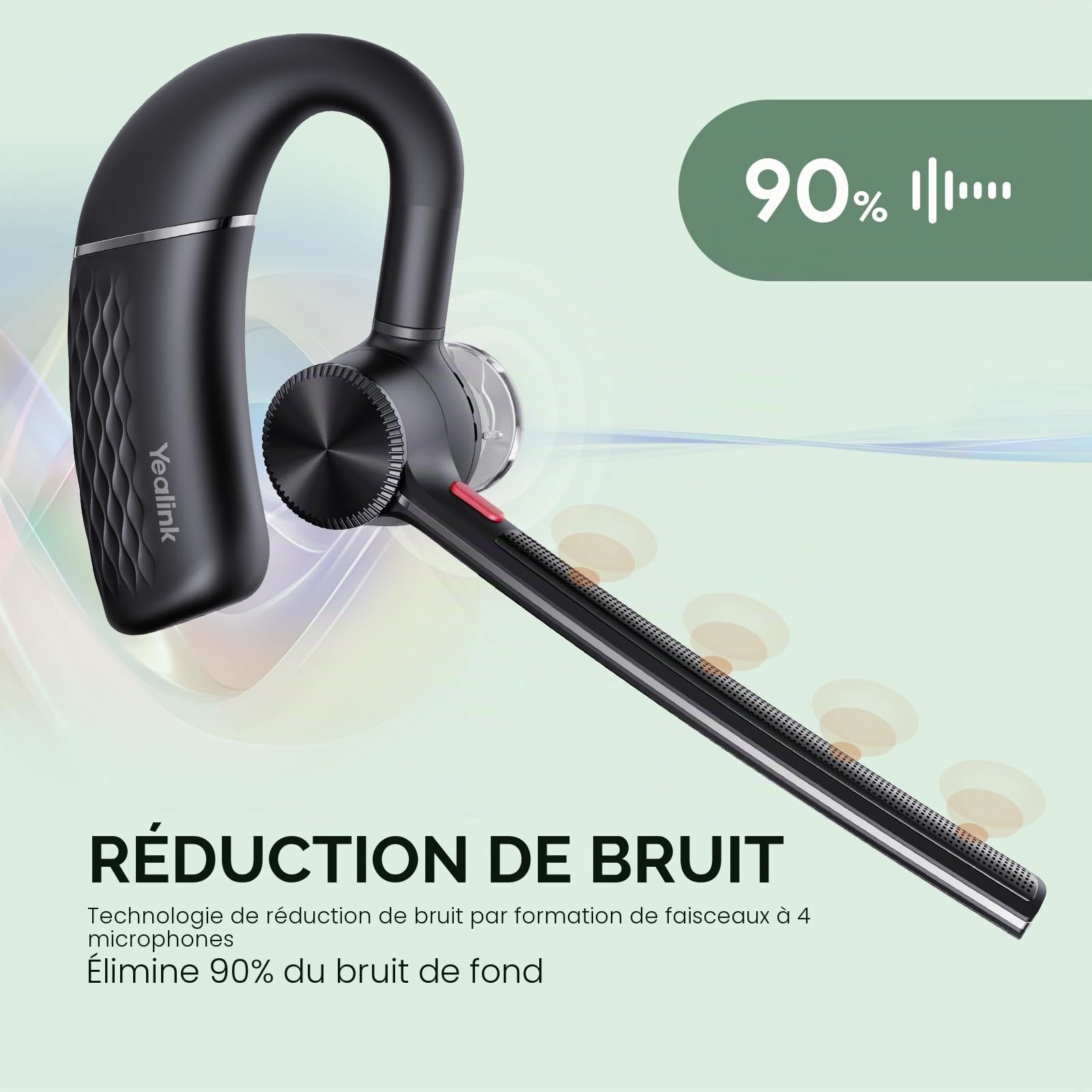 Yealink BH71 Pro Casque Bluetooth avec Dongle USB, Certifié Teams, Oreillette sans Fil pour Téléphone Portable, PC et Ordinateur Portable, Microphone à Réduction de Bruit,Crochet d'oreille Réglable