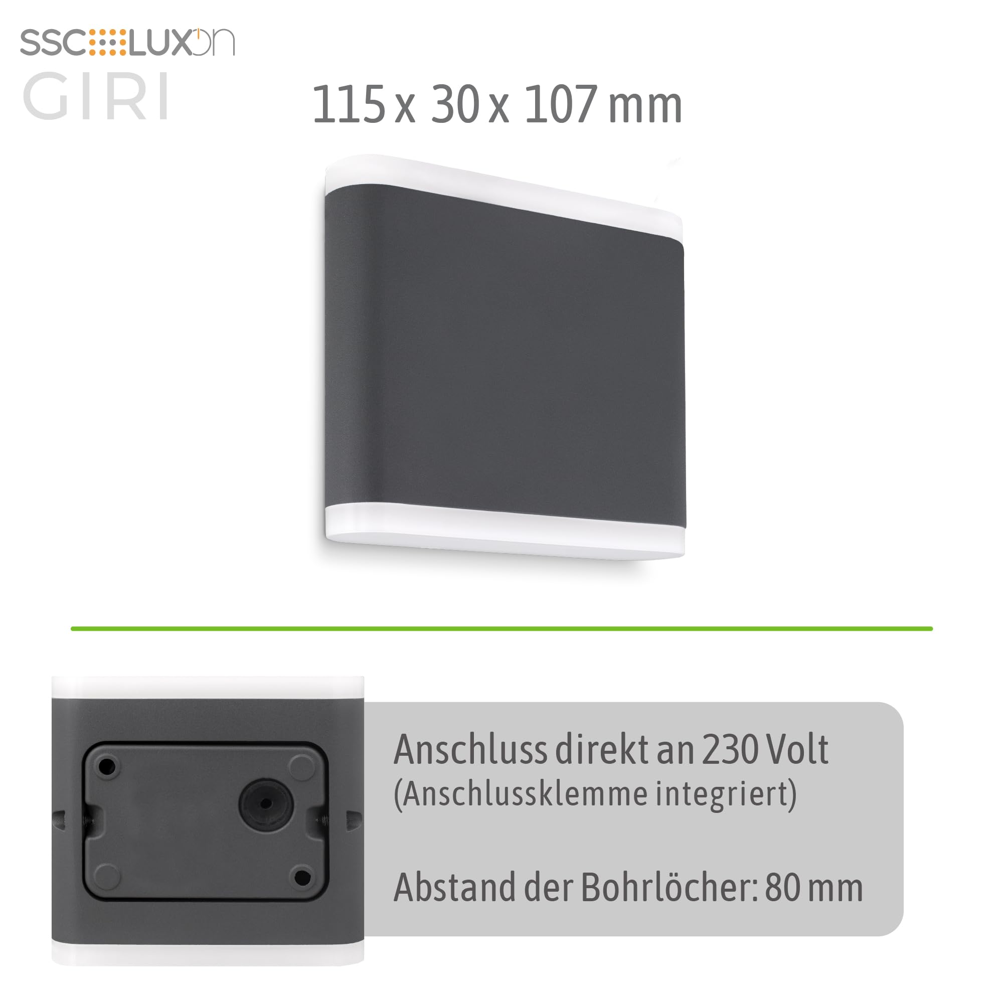 SSC-LUXon ESMO Außen-Wandleuchte Up & Down - Inkl. 2x GU10 LED Strahler, Dimmbar, IP54, Schwarz