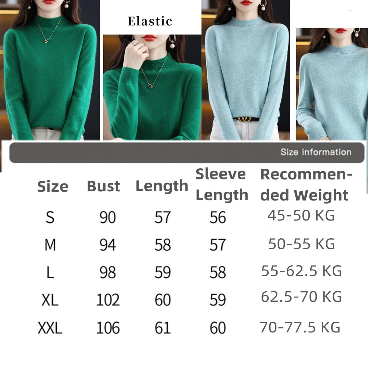 Suéteres de Cachemira para Las Mujeres, Jersey de Cachemira Suave, Cuello Redondo Jersey Caliente, Medio Cuello Alto suéteres de Manga