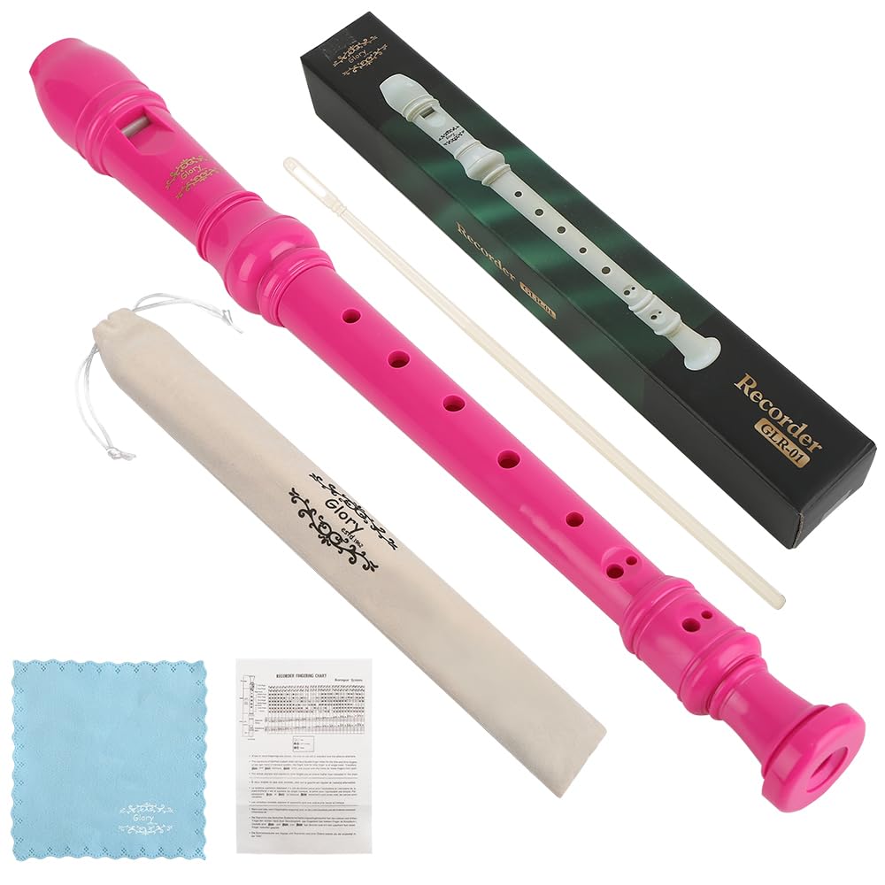 Glory Soprano Recorder Instrument for Beginner, German Fingering C Key Recorder Instrument,Pink