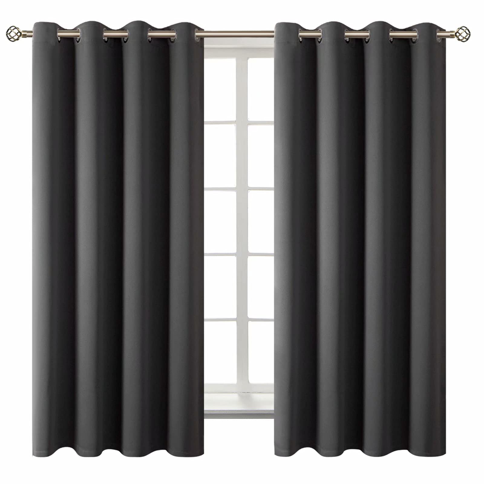 BGment Blackout Curtains - Grommet Thermal Insulated Room Darkening Bedroom and Living Room Curtain, Set of 2 Panels (52 x 63 Inch, Dark Grey)