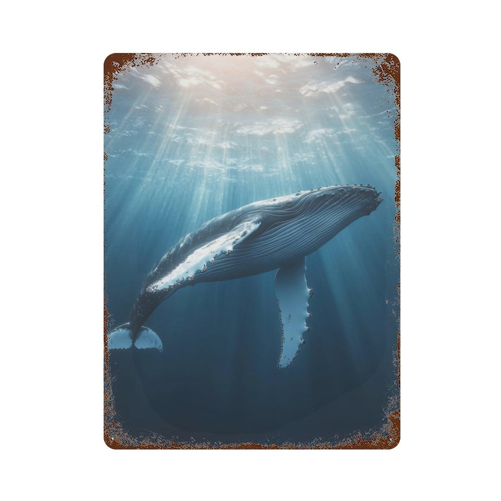 Humpback Whale Underwater Rust Effect Tin Sign 15.7"x11.8", Ideal for Farmhouse, Kitchen And Entryway Decor