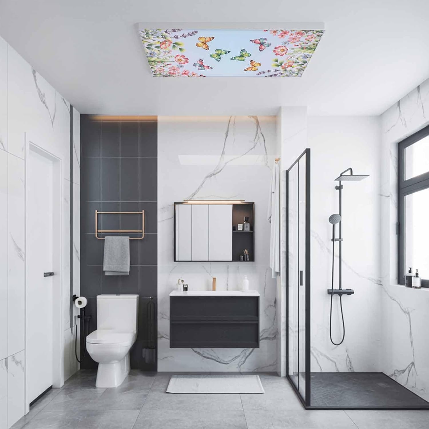 2x4 ft Fluorescent Light Cover for Ceiling Spring Flower Butterfly Magnetic Light Filters, Pastoral Floral Plant on Blue Ceiling Lampshades for Home School Office 4Pcs