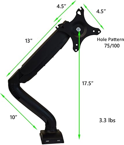 Miniatura 3 de Brazo de monitor de computadora individual con 2 puertos USB altura ajustable soporte universal LCD soporte sentado de pie escritorio accesorio