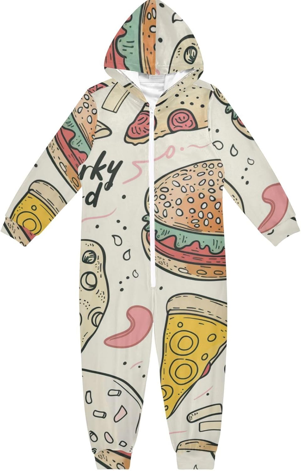 Cute Cartoon Doodle PizzaUnisex OnesieSoft Cozy Hooded One-Piecing Jumpsuitsfor Parties Sleepovers