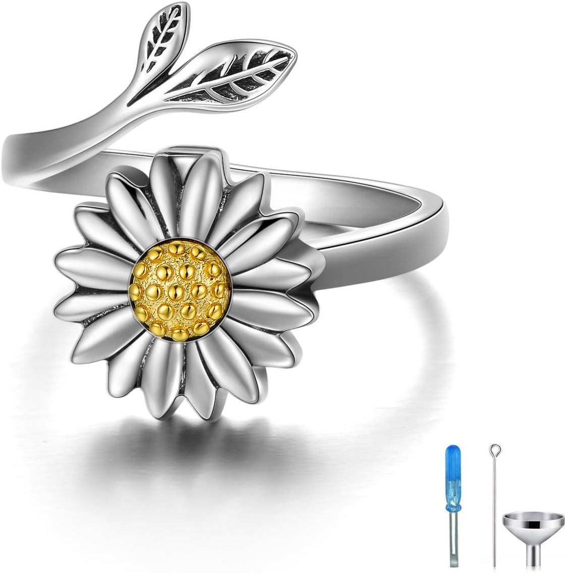 Sunflower Cremation Ring for Ashes 925 Sterling Silver Daisy Urn Ring Jewelry Keepsake Hair Memorial Locket for Women Mom