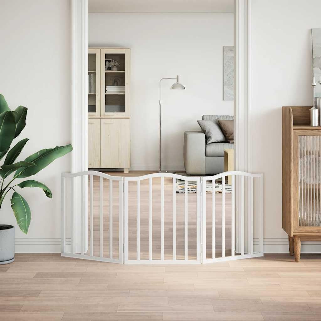 Puerta plegable para perros de madera de álamo de 3 piezas, 150 cm, rejilla separadora independiente para interior, rejilla para cachorros para seguridad, protección y fácil almacenamiento
