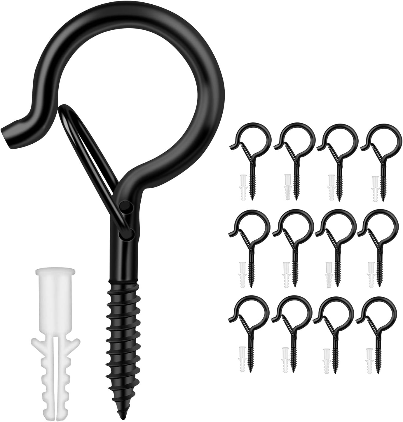 12 PCS Q-Hanger Hooks, Screw Hooks for Outdoor String Lights, Safety Buckle Design Cup Eye Hook for Hanging Christmas Lights, Plants, Wind Chimes, Mounted on Wall Ceiling, Windproof Easy Release