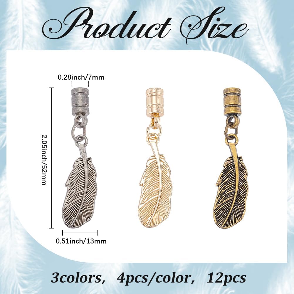 GORGECRAFT 12Pcs Bolo Tie Tips Metal Feather Charms Necklace Western 52mm Tibetan Style Vintage Tree Leaves Pendants Cord End Caps Bracelet for Crafts Bolo Tie Necklace Jewelry Findings
