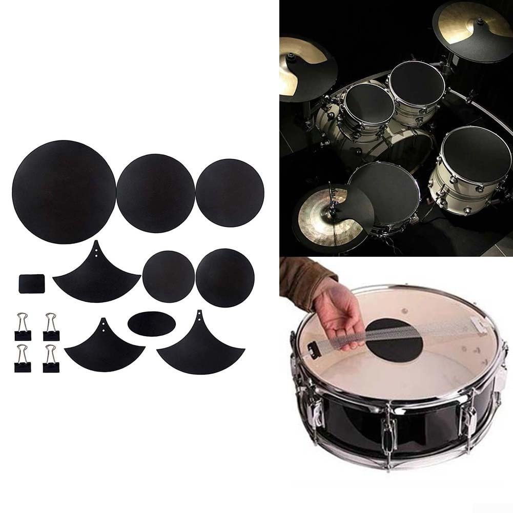 Zilimontt Lot de 14 silencieux de batterie avec réduction du bruit, silencieux pour batterie et cymbale - Avec clips - Mousse en caoutchouc