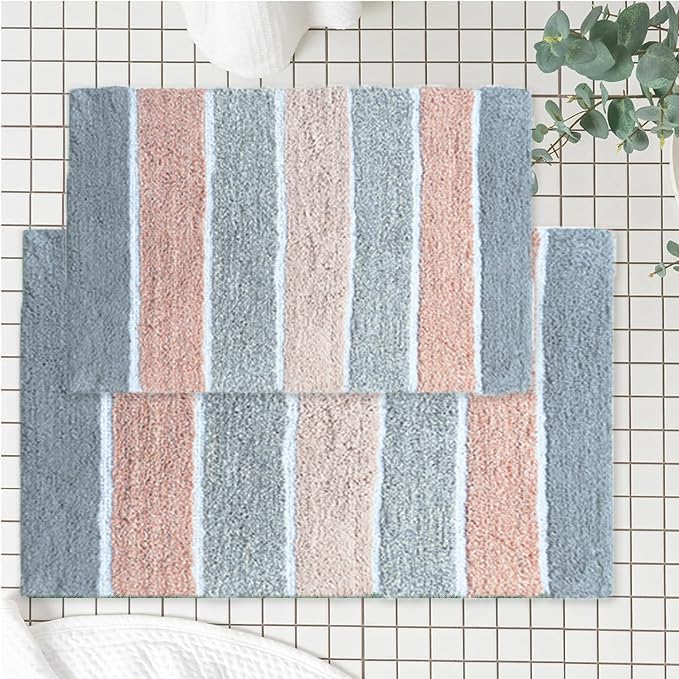 Chardin home Cordural Stripes - Juego de 2 alfombras de baño (17 x 24 pulgadas y 21 x 34 pulgadas)  Alfombra de baño antideslizante, lavable a