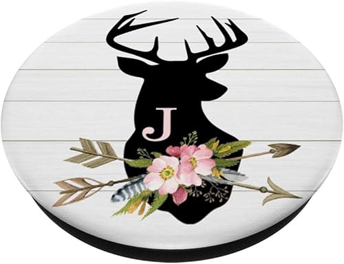 Miniatura 2 de Trendy J Monograma ciervo en Shiplap madera floral para cazador  PopSockets agarre y soporte para teléfonos y tabletas