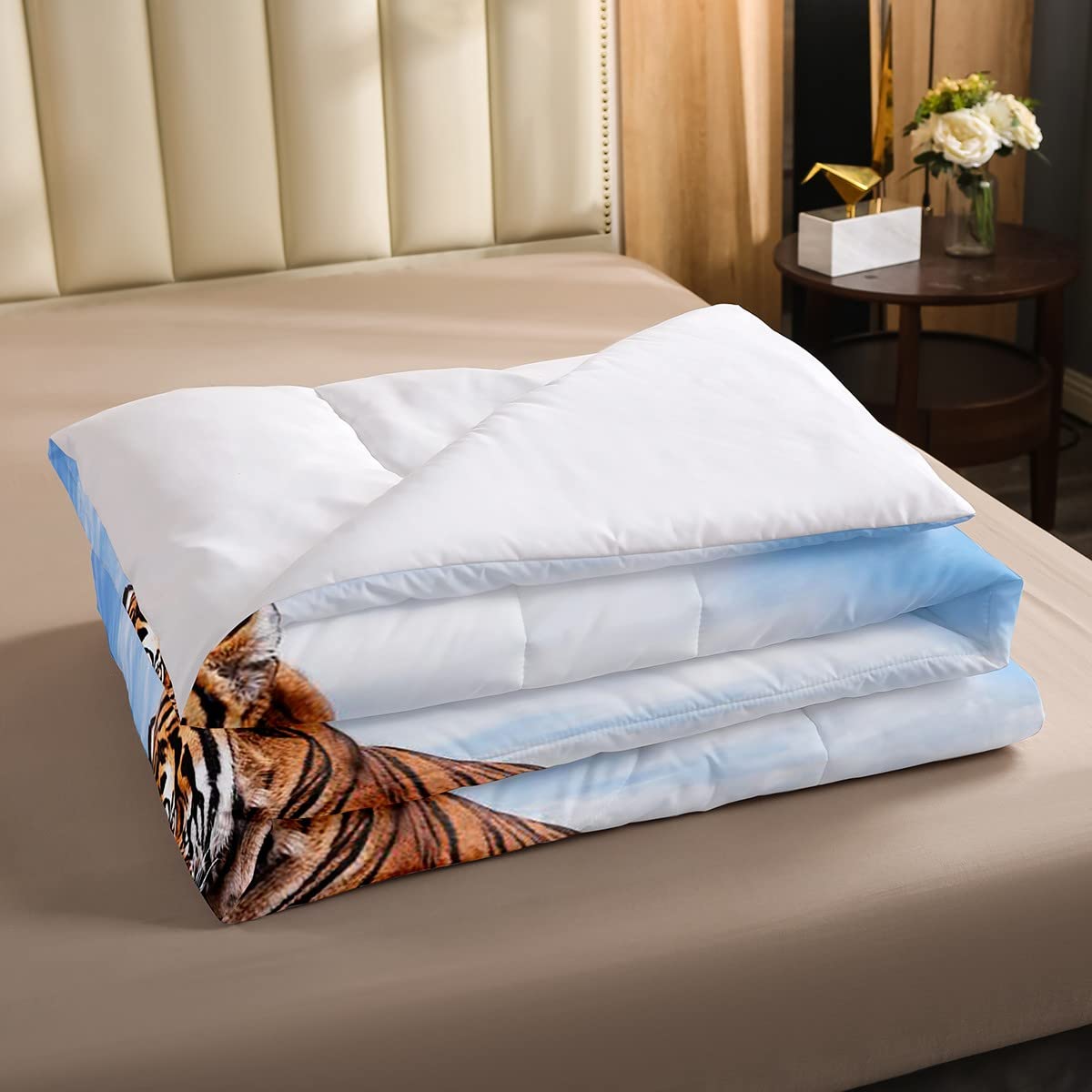 Set Biancheria da Letto Tigre 3D, 3 Pezzi, Copripiumino Letto Matrimoniale 240x220 cm Animali Selvatici Copripiumini in Microfibra con Cerniera e 2 Federe 50X80cm