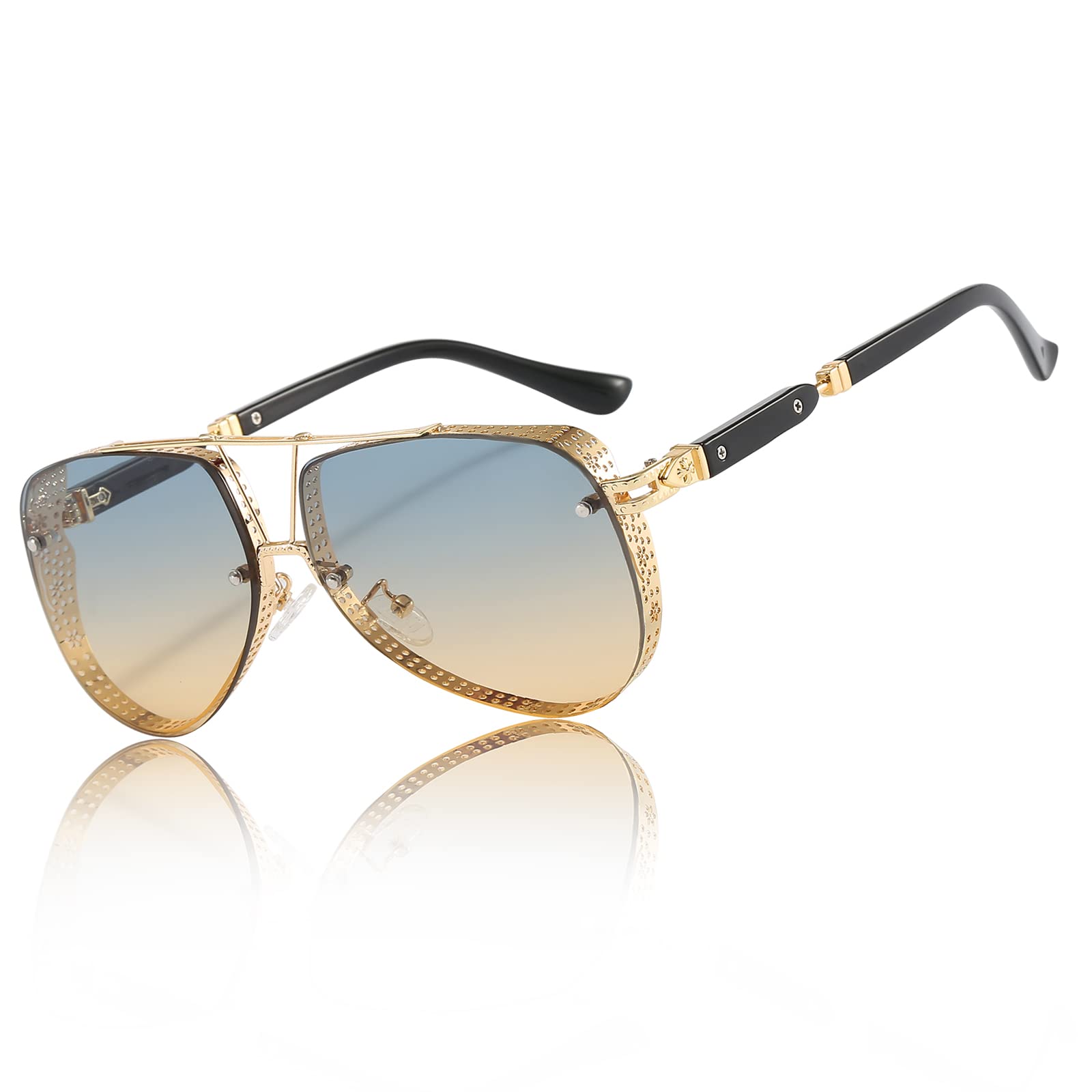 KepoitaFashion Oversized Aviator Sunglasses for Men Women, Pilot Sunglasses Hollow Metal Frame Luxury Driving Glasses