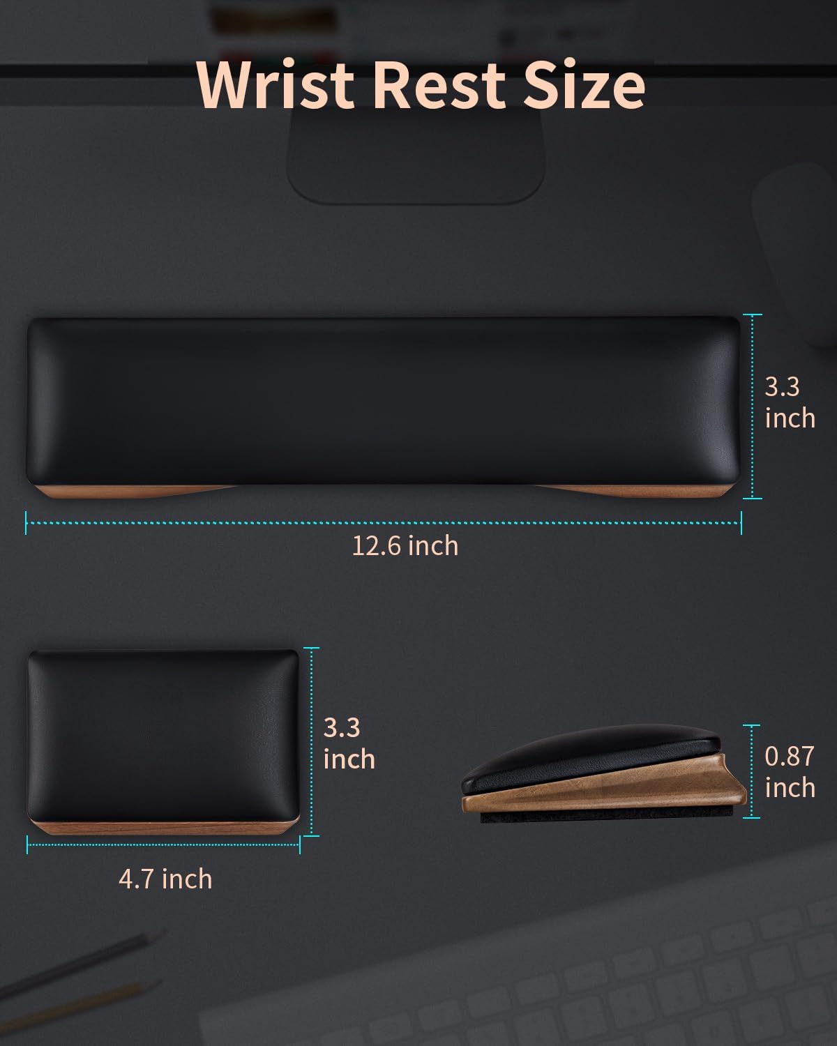 ASFSKY Keyboard and Mouse Wrist Rest Set for 60%-75% Compact Keyboards – Ergonomic Wooden Support Pad with PU Leather & Memory Foam, Anti-Slip Rubber Base for Gaming, Office & Typing Pain Relief