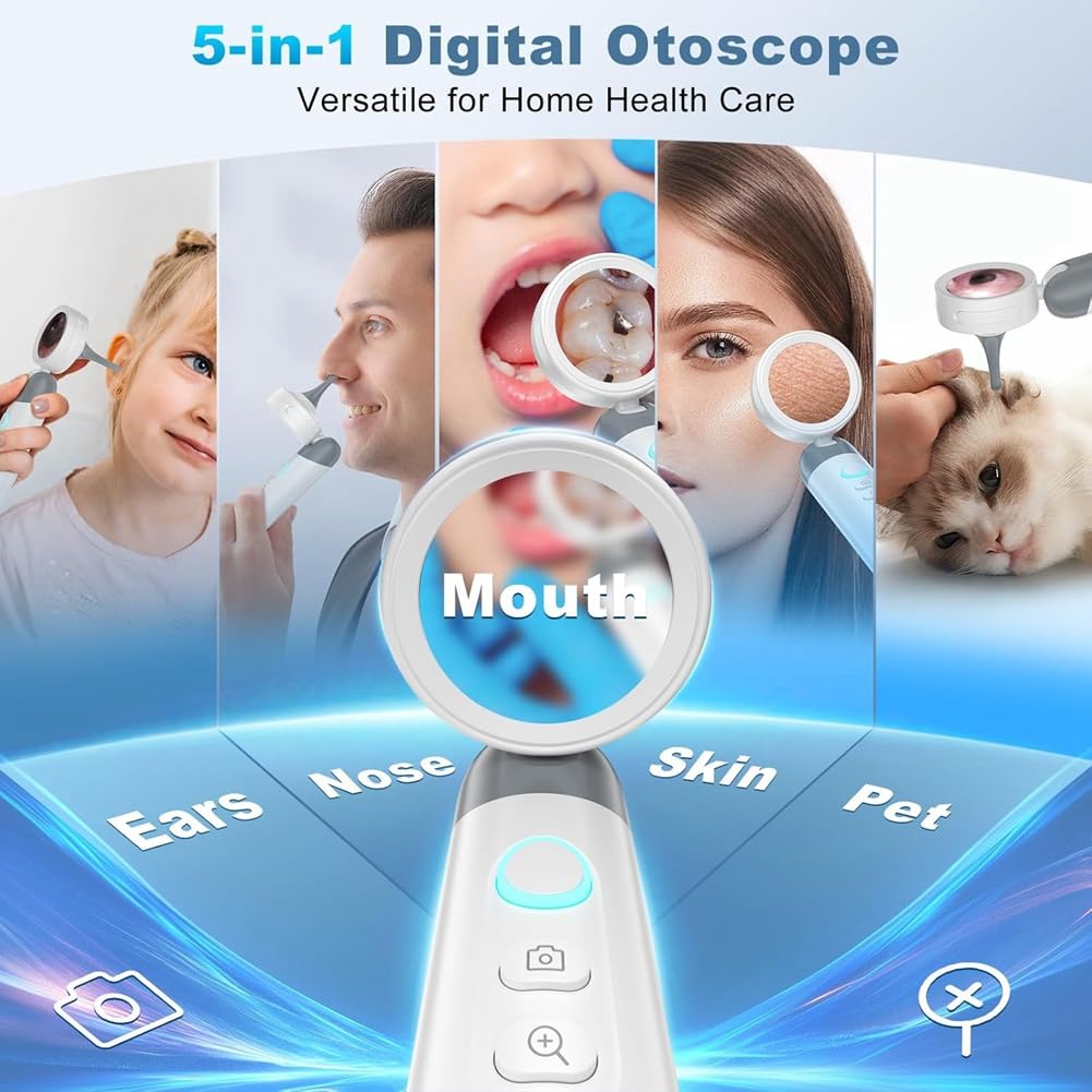 Otoscopio Inalámbrico con Cámara HD de 1080p y 4 Luces LED. Pantalla IPS de 1,38 Pulgadas. Cámara con Cabezal de Inspección.