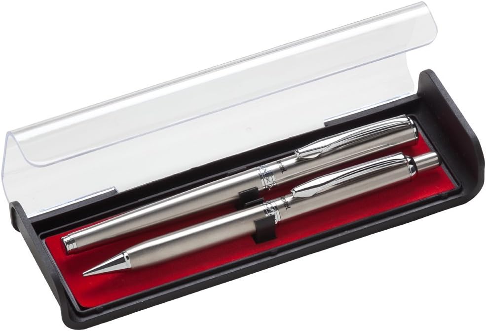 Libretto Roller Gel Pen and Pencil Set with Gift Box, Pen 0.7mm and Pencil 0.5mm, Silver Barrels (K6A8Z-A)