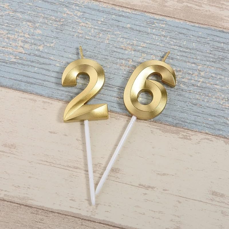 Image of Number Candles 3 inch for Birthday, Wedding Anniversary, Theme Party Cake Decoration Gold (Numeber 26 or 62)